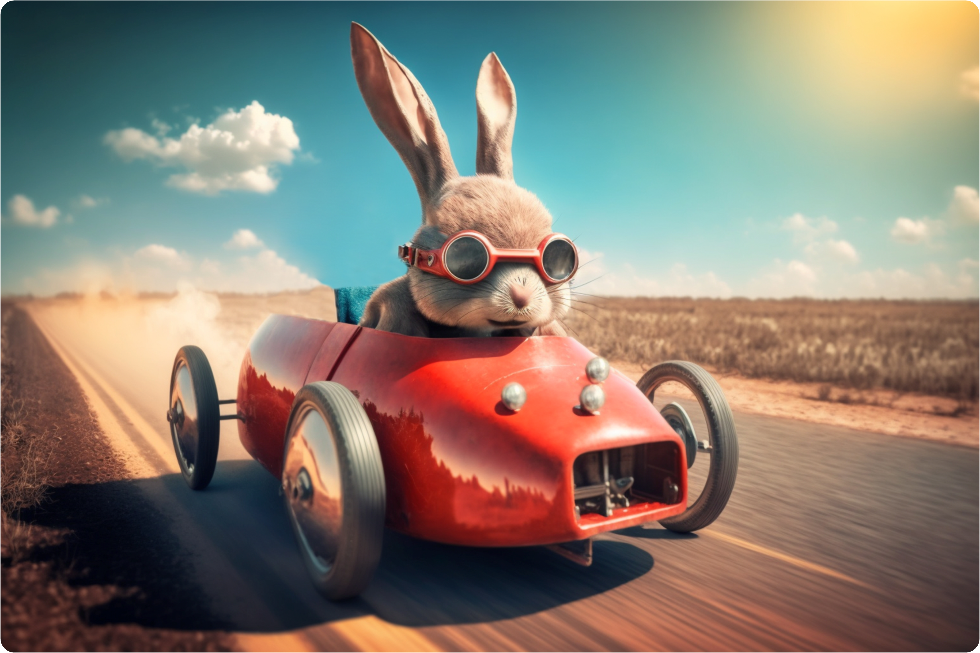 Cartoon Rabbit Driving Toy Car Fast