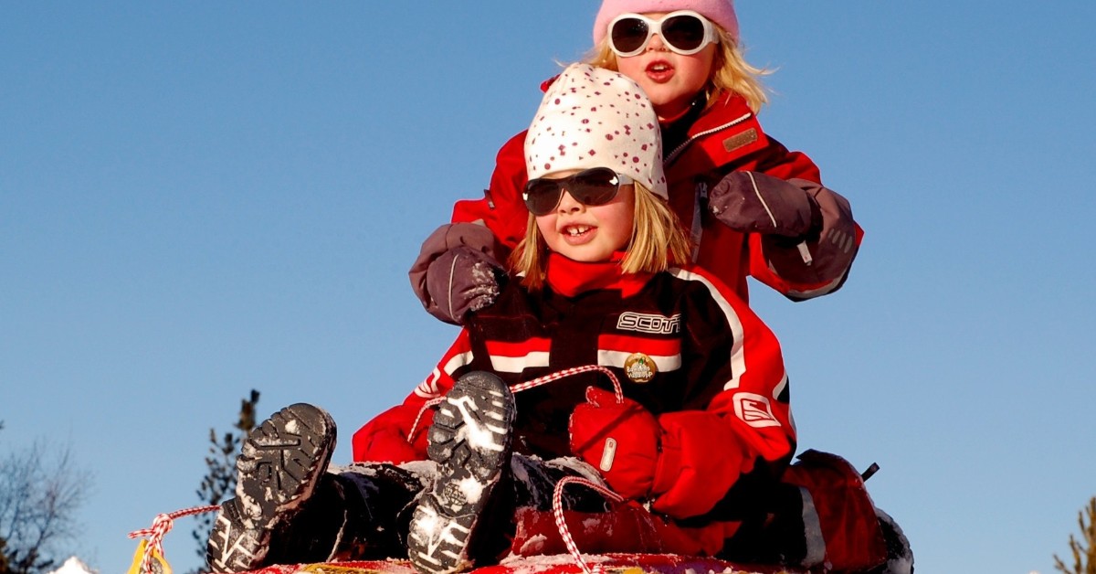 Girls playing in the snow in Northern CA